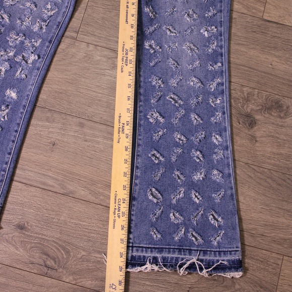 0285-Nova Men Distressed Flare Jeans Size 30 – Blue Ripped Denim - Picture 5 of 10